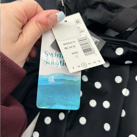 NEW Macy's Mix & Match Tankini Swimsuit Size 12 Black White Polka Dot High Waist - Picture 5 of 11